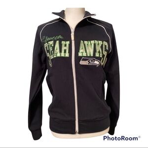 Seattle Seahawks zip up Blue sweatshirt has sequence inside letters SZ Small